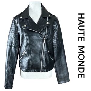 HAUTE MONDE Vegan Leather Moto Jacket, Size L.